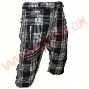 Pantalon Corto Punk Tartan Blanco Cremalleras