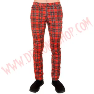 Pantalon Elastico Pitillo Tartan Rojo