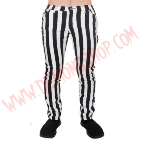 Pantalon Elastico Pitillo Raya Gruesa Blanco