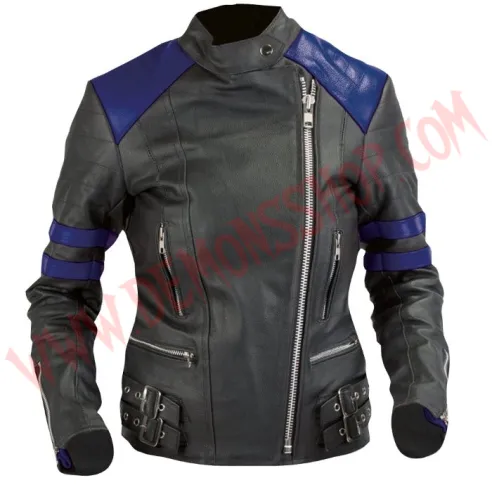 Chaqueta Mujer Old School de Cuero Azul