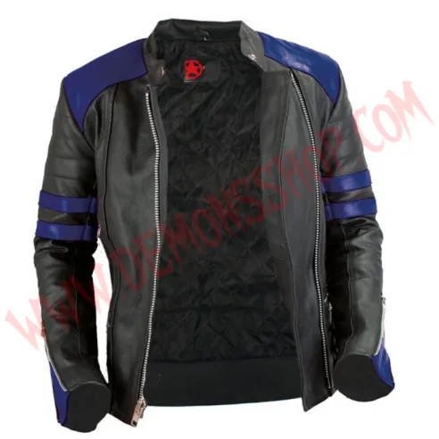 Chaqueta Mujer Old School de Cuero Azul