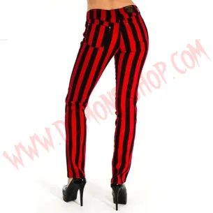 Pantalon Elastico Pitillo Rayas Gruesas Rojo 2