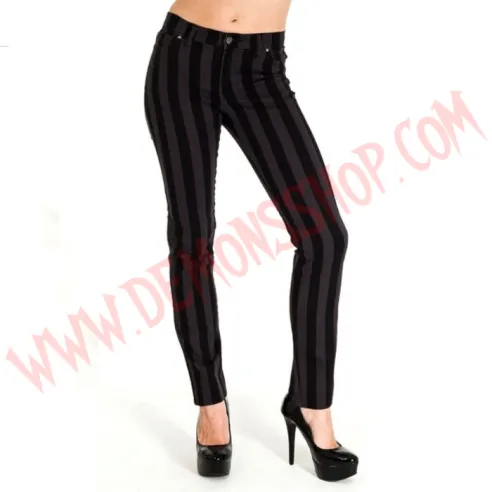 Pantalon Elastico Pitillo Rayas Gruesas Gris