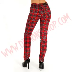 Pantalon Elastico Pitillo Tartan Rojo 2