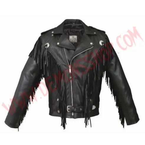 Chaqueta de Cuero Cruzada Flecos