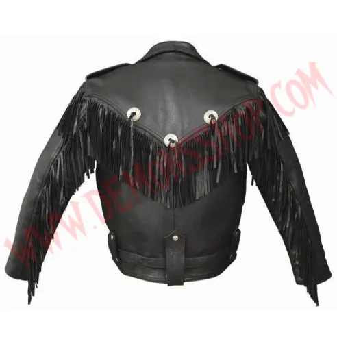 Chaqueta de Cuero Cruzada Flecos