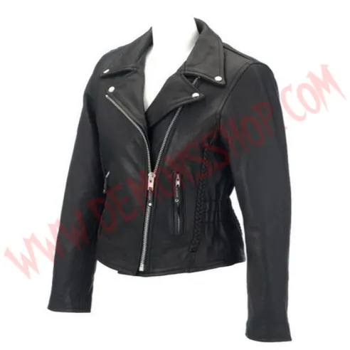 Chaqueta Mujer de Cuero Cruzada Trenzada