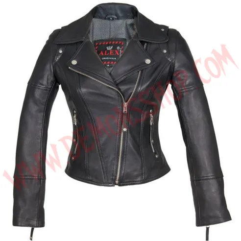 Chaqueta Mujer de Cuero Cruzada Corchetes