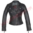 Chaqueta Mujer de Cuero Cruzada Corchetes