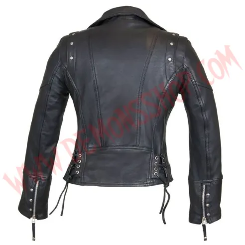 Chaqueta Mujer de Cuero Cruzada Corchetes