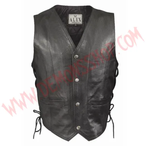 Chaleco de Cuero Liso Negro con Cordones