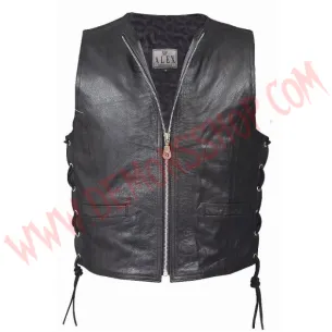 Chaleco de Cuero Liso Negro Cremallera