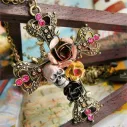 Colgante Cross Skull and Flowers