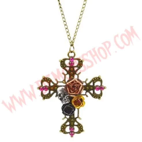 Colgante Cross Skull and Flowers