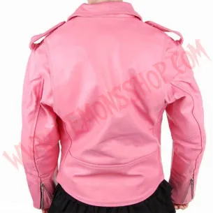Chaqueta Mujer Clasica de Cuero Rosa 2