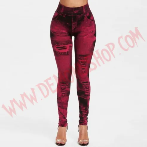 Leggings Vaquero Desgastado rojo