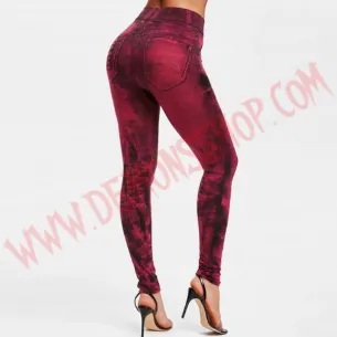 Leggings Vaquero Desgastado rojo 2